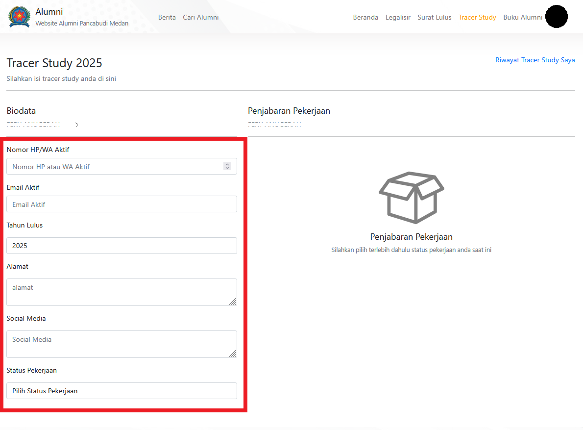 form data diri isi tracer